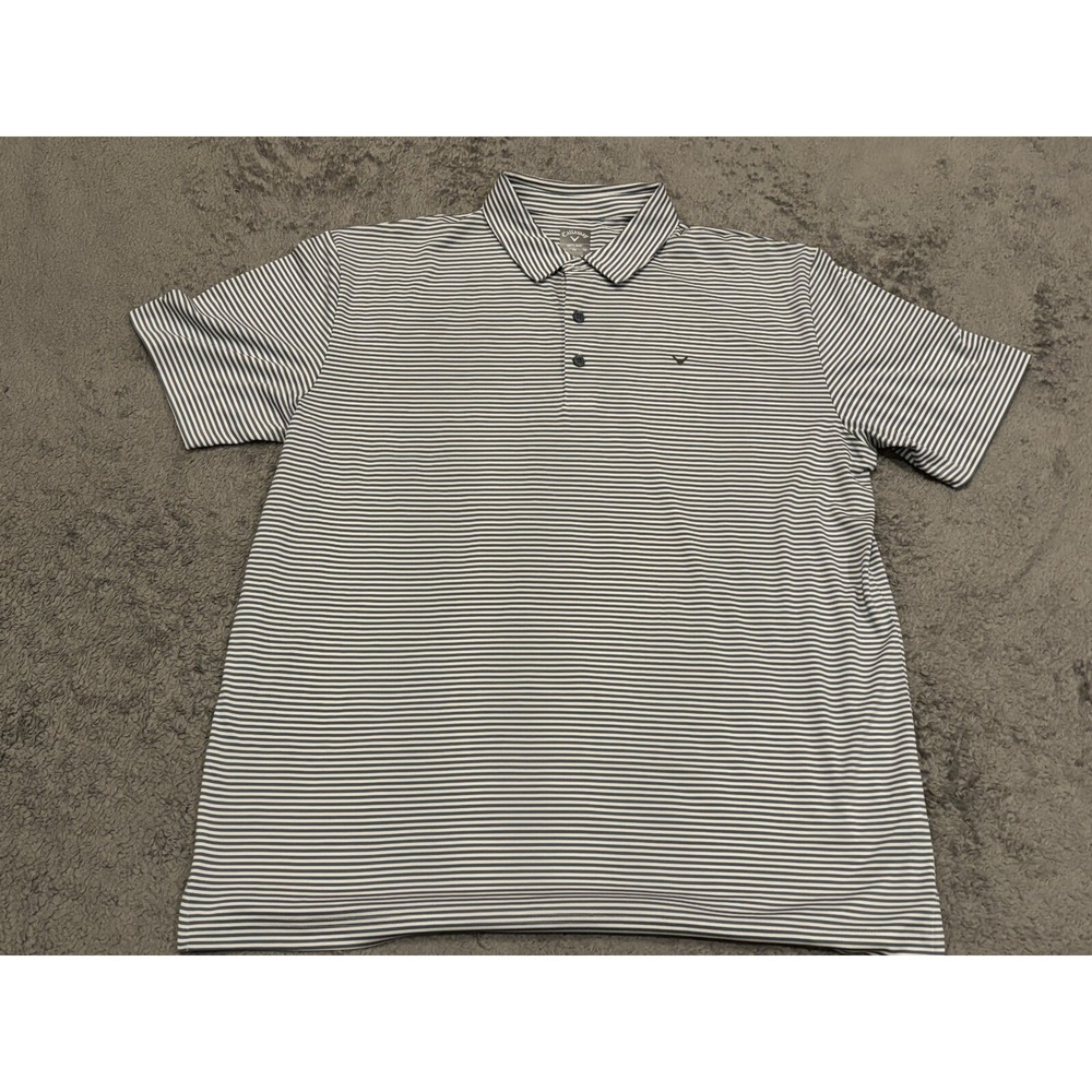 Callaway Opti-Dri Polo Shirt Mens XL Blue Gray Striped Performance Golf Active